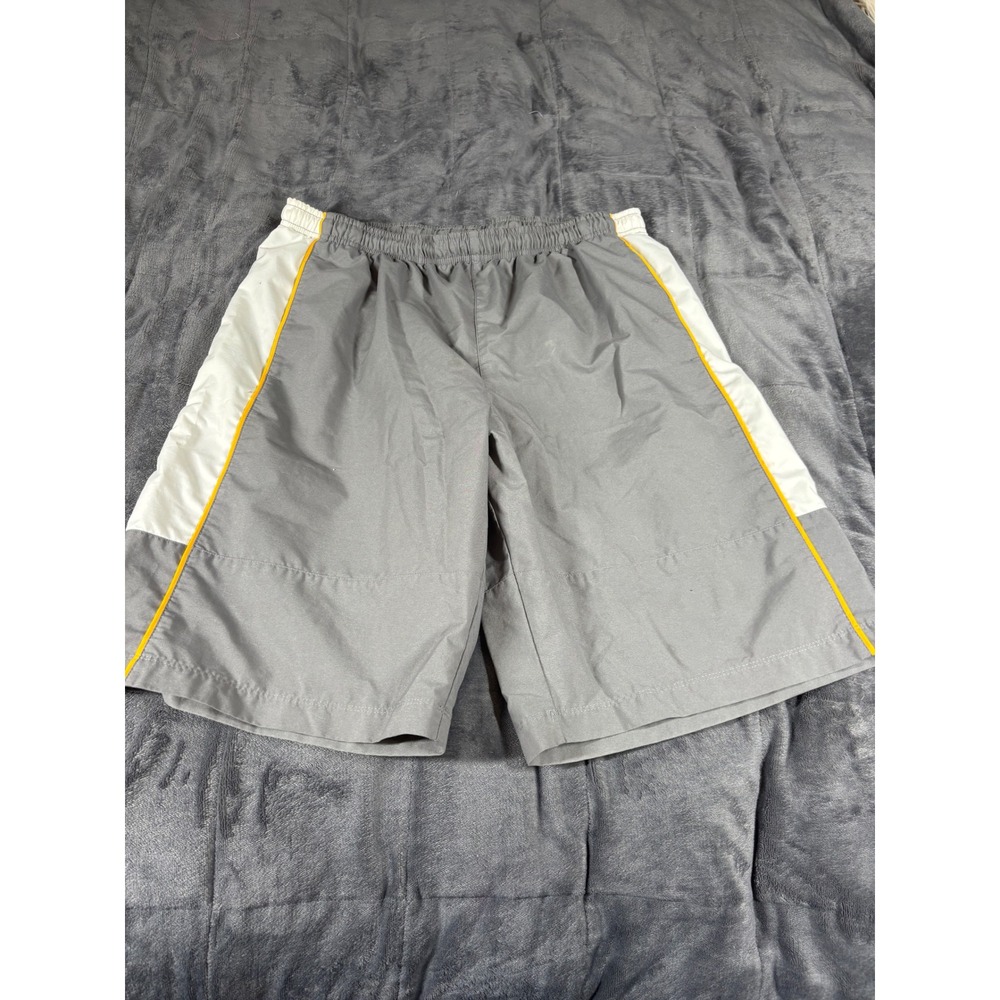 Nike Mens Athletic‎ Shorts Gray White Yellow Mesh Lined Large Elastic Waist